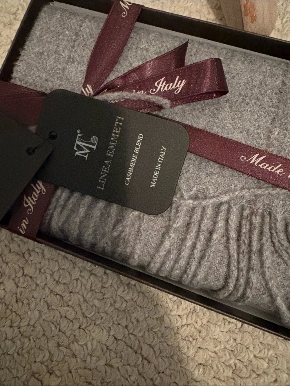 Linea  Emmeti made  in Italy Grey Cashmere-Blend Scarf nwt men’s nwt
